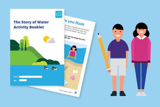 Graphic of two children with the Story of Water Activity Booklet