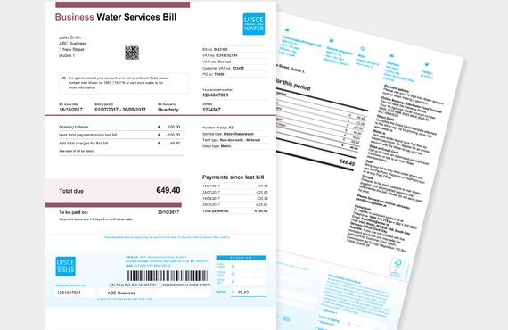 Two water service bills for a business.