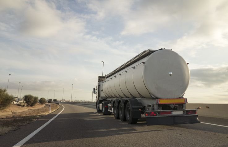 A water tanker driving on the motorway