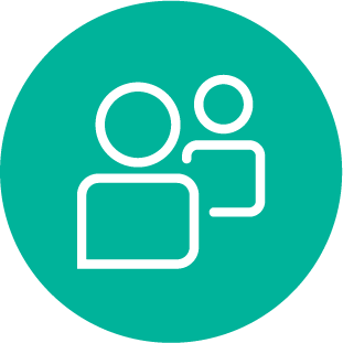 A teal circular icon with two white outlined user figures.