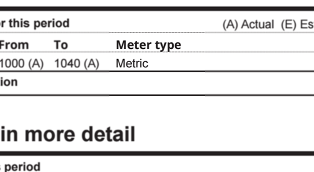 Detail of bill - Meter type: Metric / Gallon