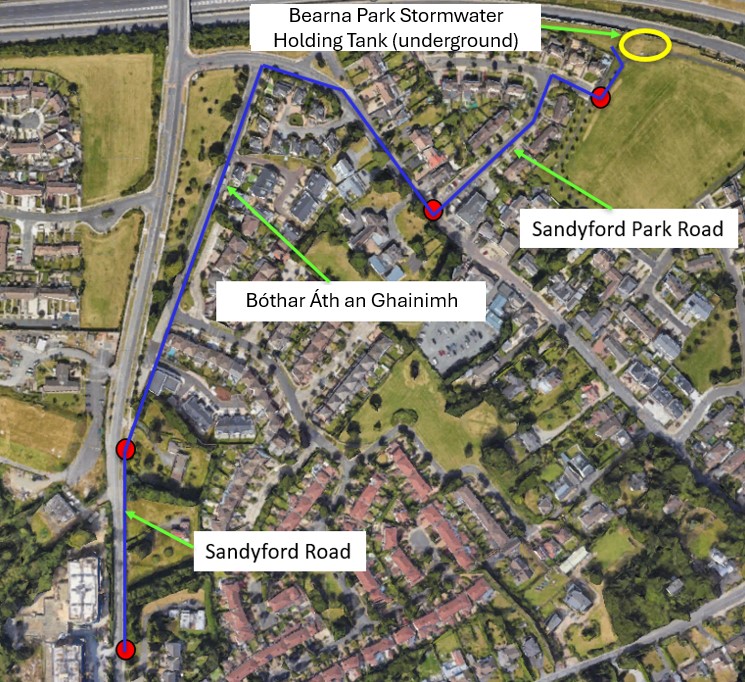 Figure 2: Planned wastewater pipeline and stormwater storage tank