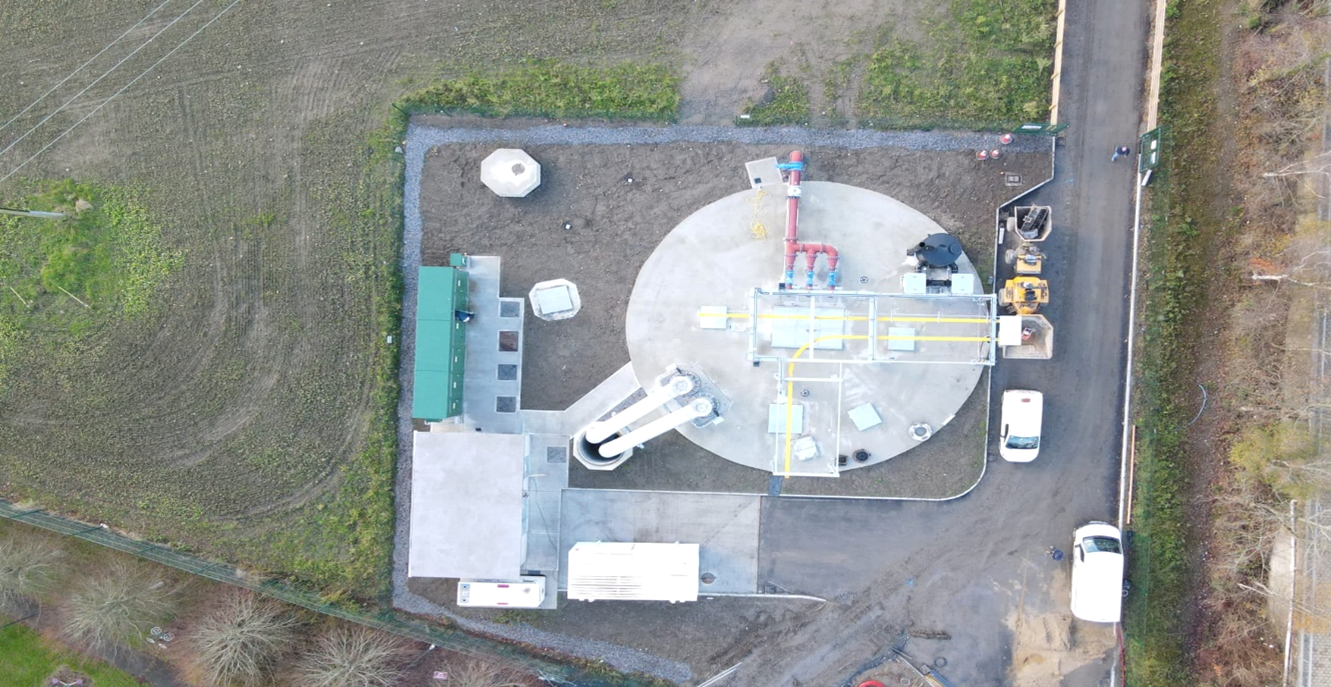 Aerial view of new terminal pump station and storm tank, Tullow, Co. Carlow