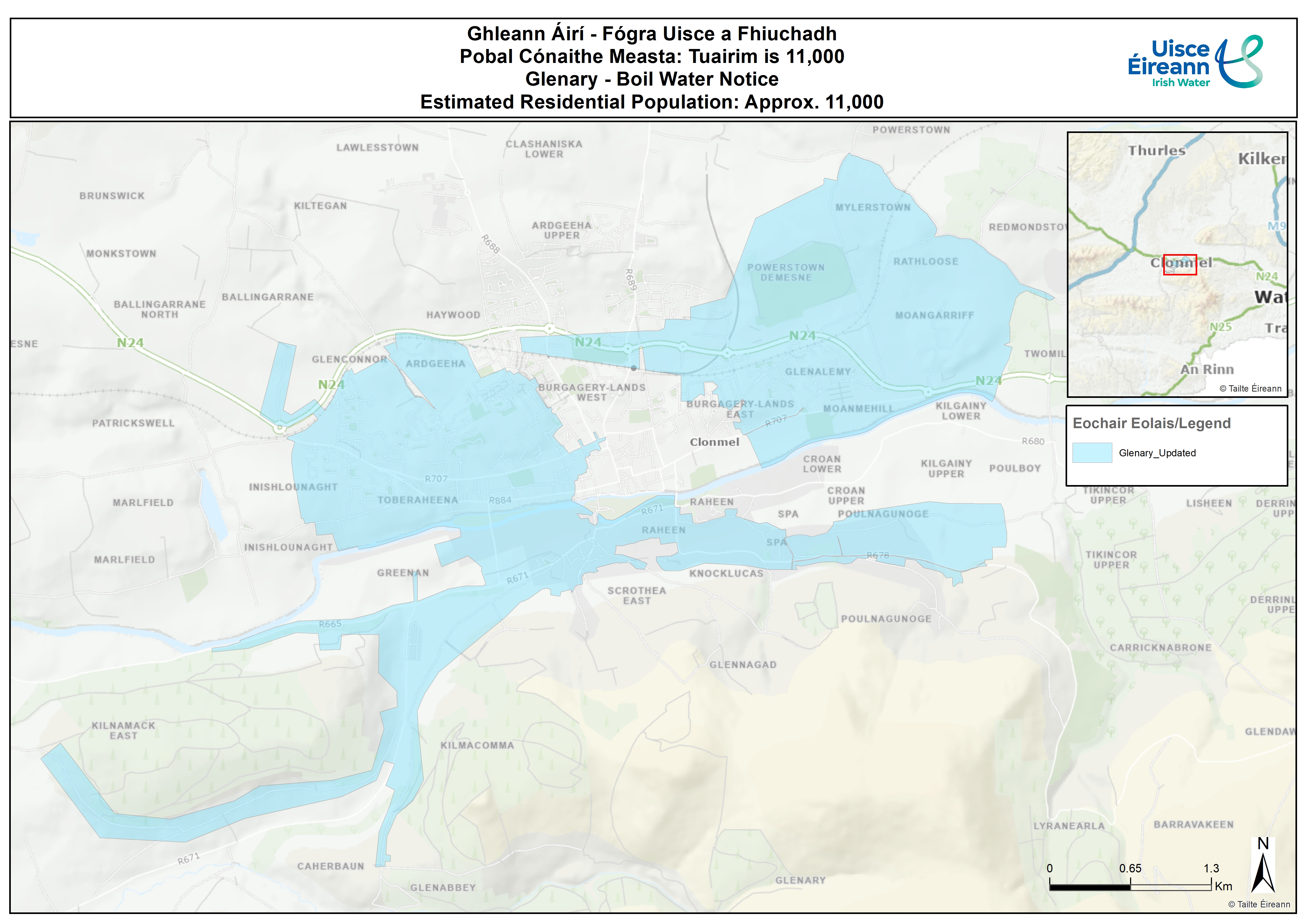 Glenary Clonmel Boil Water Notice Affected Area Map 25 October 2026