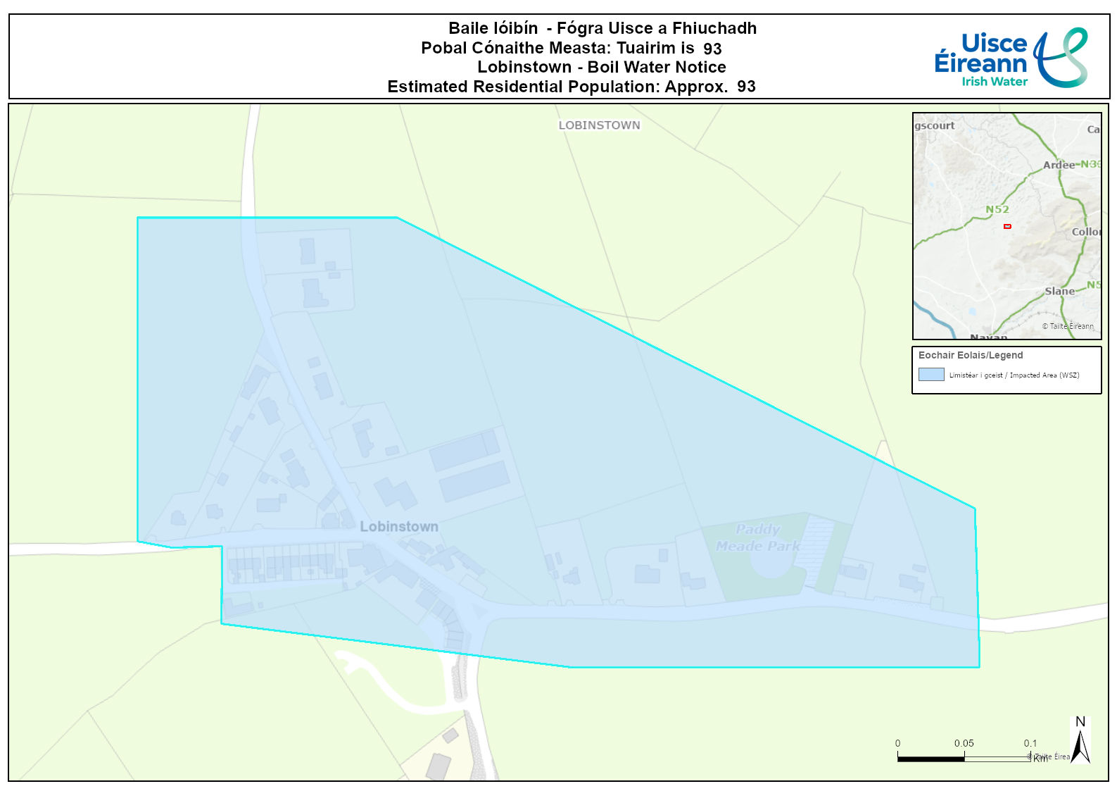 Map of area impacted by Lobinstown Boil Water Notice 06/10/2026