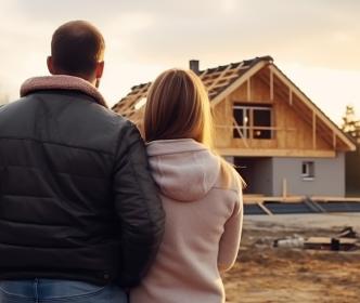 Couple looking at house under construction