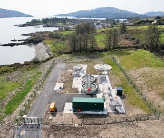 A water treatment plant by a lake