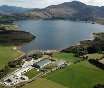 A water treatment plant by a lake